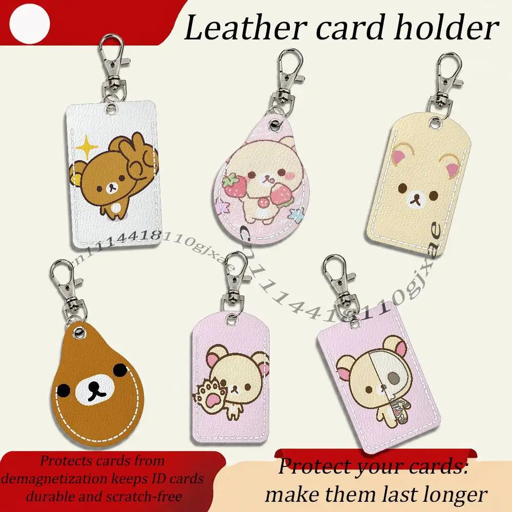 Cute R-Rilakkumas-S Bear Card Case Leather Card Holder Keychain Key Ring Transportation Card Case With Lanyard