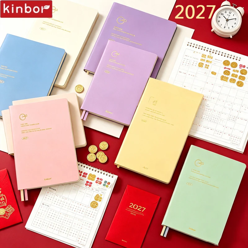 Kinbor 2027 A5 Weekly Planner 8‑Grid Time‑Line Layout 52g Bachuan Paper PU Softcover Agenda Habit Tracker Journal Office School