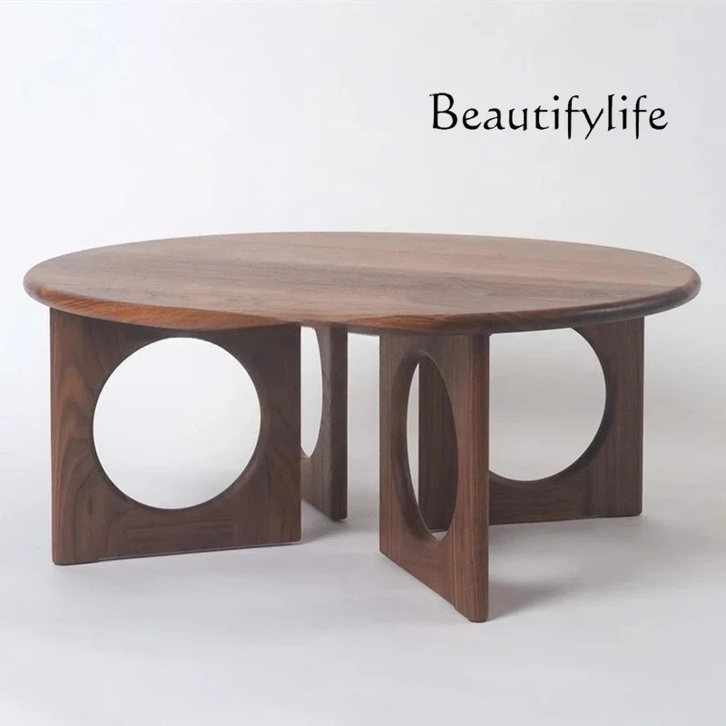 

FTavolino semplice in noce Francese retrò in legno massello semplice piccolo appartamento rotondo creativo casa di fascia alta