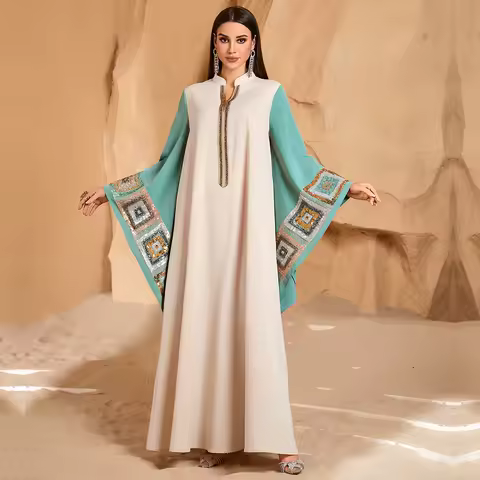 Arabian Middle East Dress Dubai Abaya Long Sleeve Kaftan Muslim Style Fashionable Casual Evening Outfit Polyester Fabric