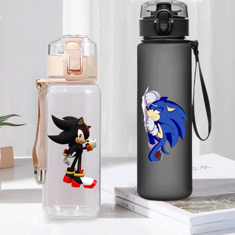 Botella de agua de Sonic The Hedgehog con marcador de tiempo, vasos de plástico reutilizables portátiles de dibujos animados de Anime, taza de agua