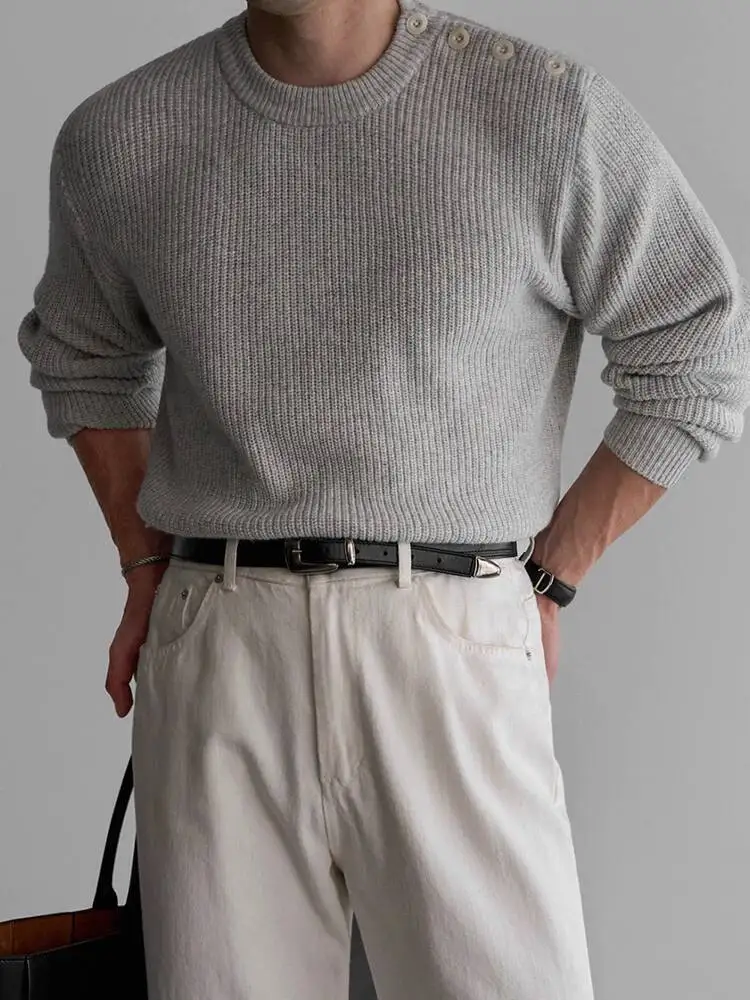 

SYUHGFA 2025 Winter Korean Style Men's Sweaters Round Collar Solid Color Knitting Tops Loose Thickened Male Pullovers Tops