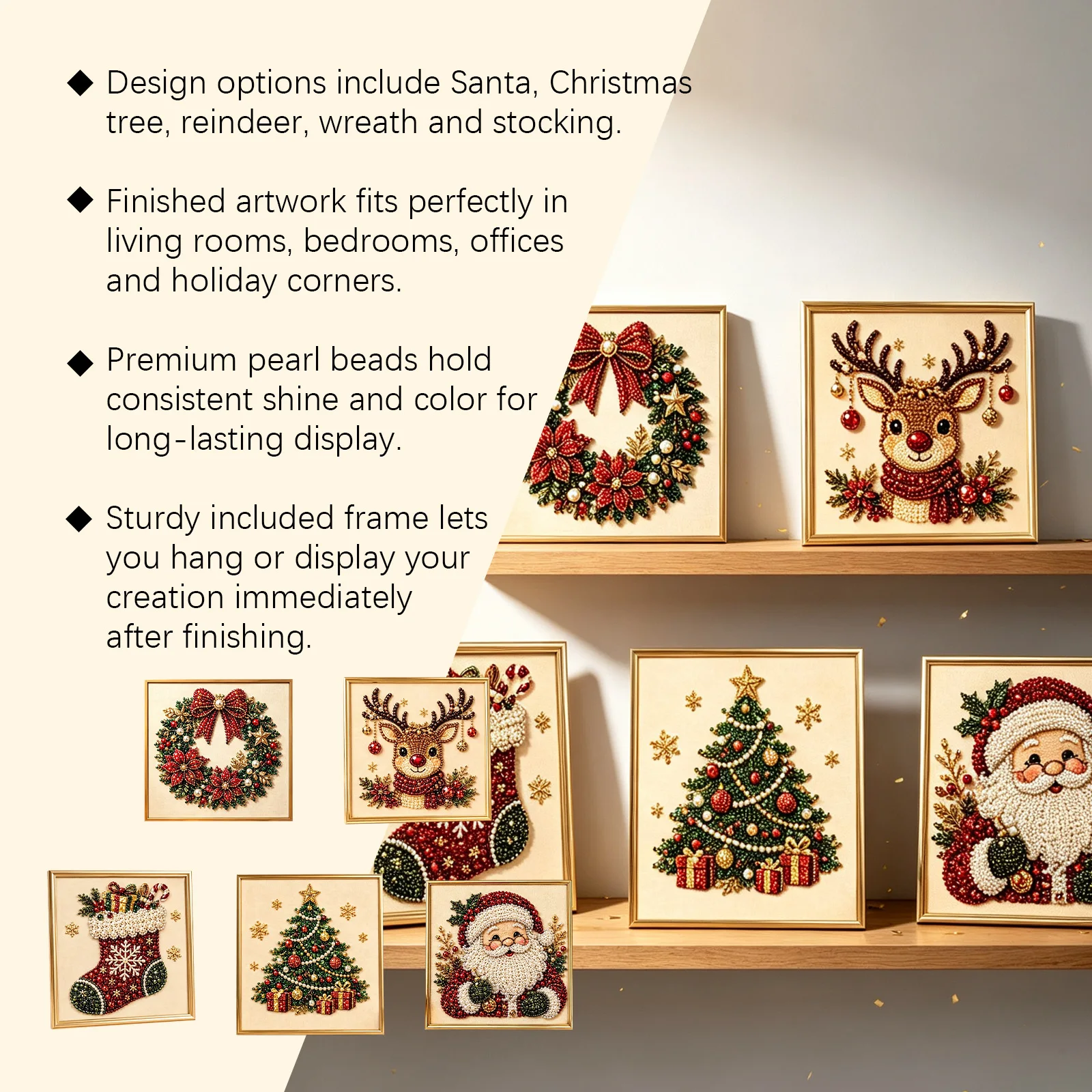 Framed Christmas Pearl Diamond Painting Kit 5D Pearl Beads Art Craft Beginners Home Wall Decor Gift Christmas Diamond Painting