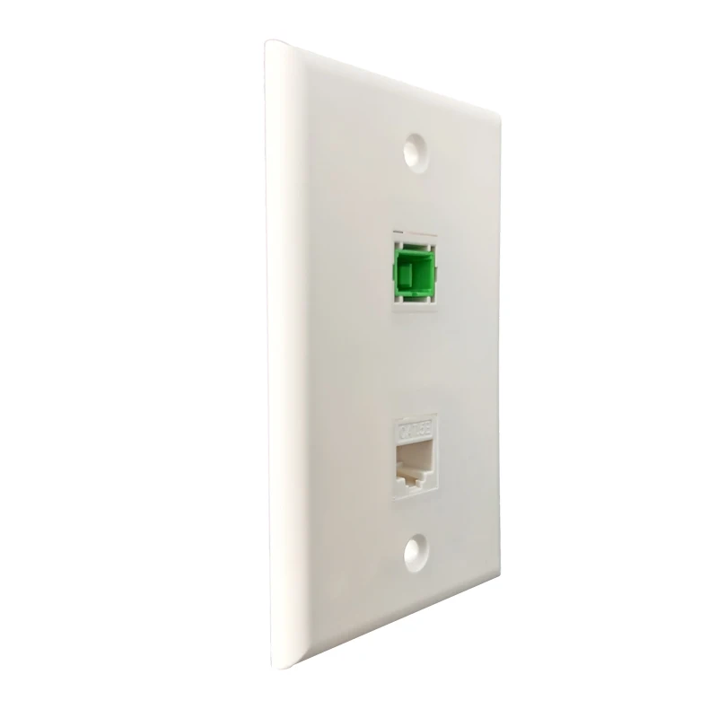 SC APC Fiber Optical US Wall Faceplate SC-SC With CAT5E RJ45 LAN Female Pass Through Outlet Panel in White For Network Connector