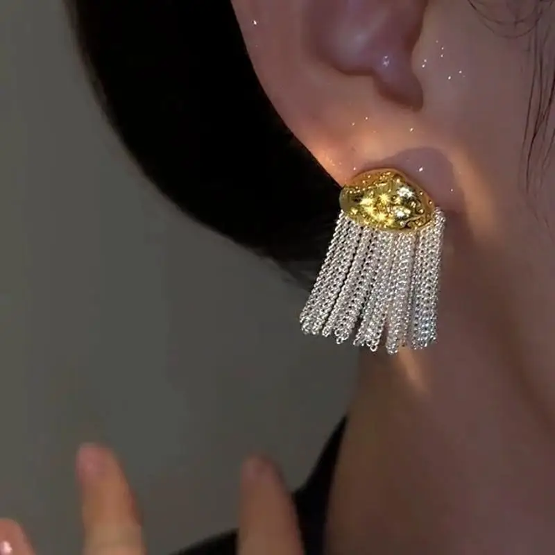 الفرنسية الفاخرة الفضة الأبيض شرابة الأقراط جديد أزياء المرأة الفضة إبرة القرط الملحقات #5