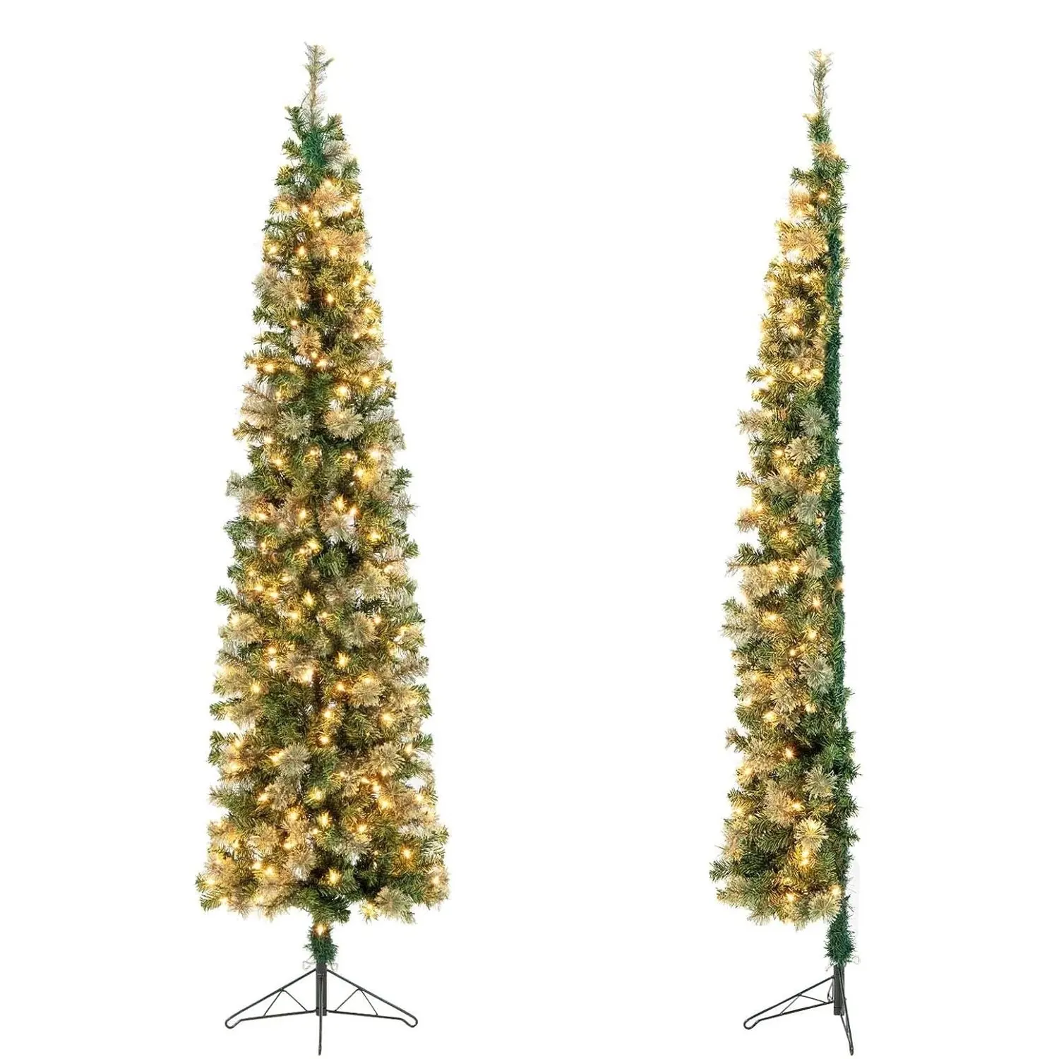Demi-arbre de Noël artificiel lumineux de 210 cm, arbre de Noël avec 150 lumières LED et 403 branches