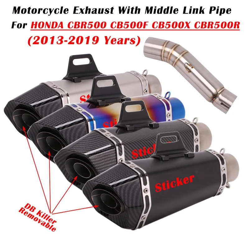 

Для HONDA CBR500 CB500F CBR500R CB500X 2013-2019 выхлопная труба мотоцикла, модифицированная с муфером среднего звена DB Killer