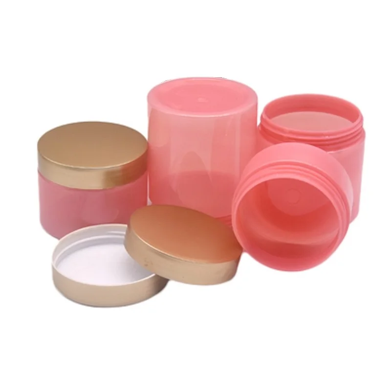 20Pcs Wide Mouth Refillable Bottle Cream Containers Plastic PET 100G 150G 200G 250G Pink Pots Gold Screw Lid Empty Cosmetic Jars