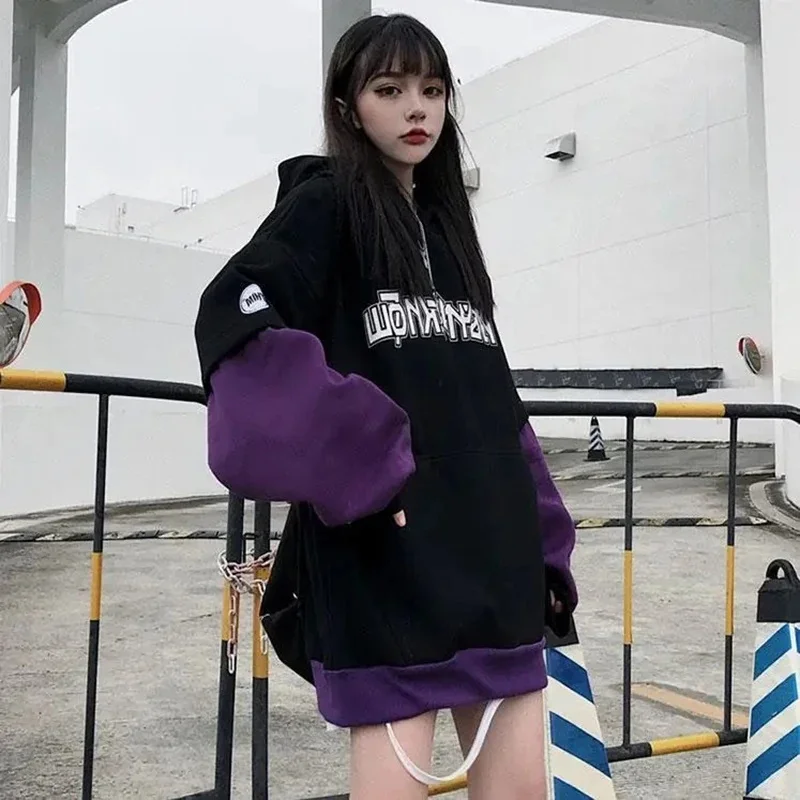 

Spring Y2K Thick Letter Printed Harajuku Splicing Hoodie Unisex Gothic Hip Hop Street Loose Fashion Casual Top Sportswear Hoodie