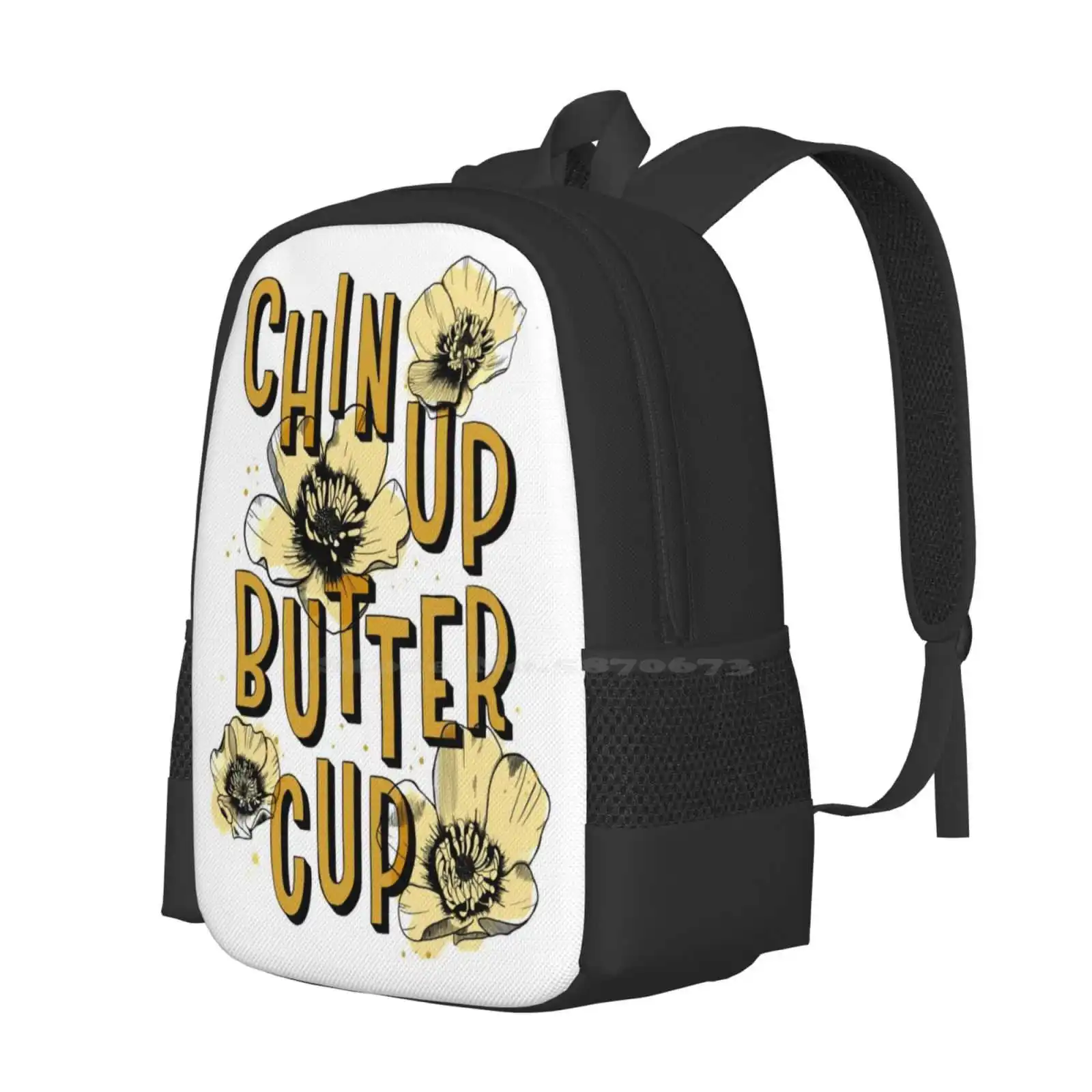 Chin Up Butter Cup Hot Sale Schoolbag Backpack Fashion Bags Calligraphy Lettering Typography Type Script Inspirational Quote