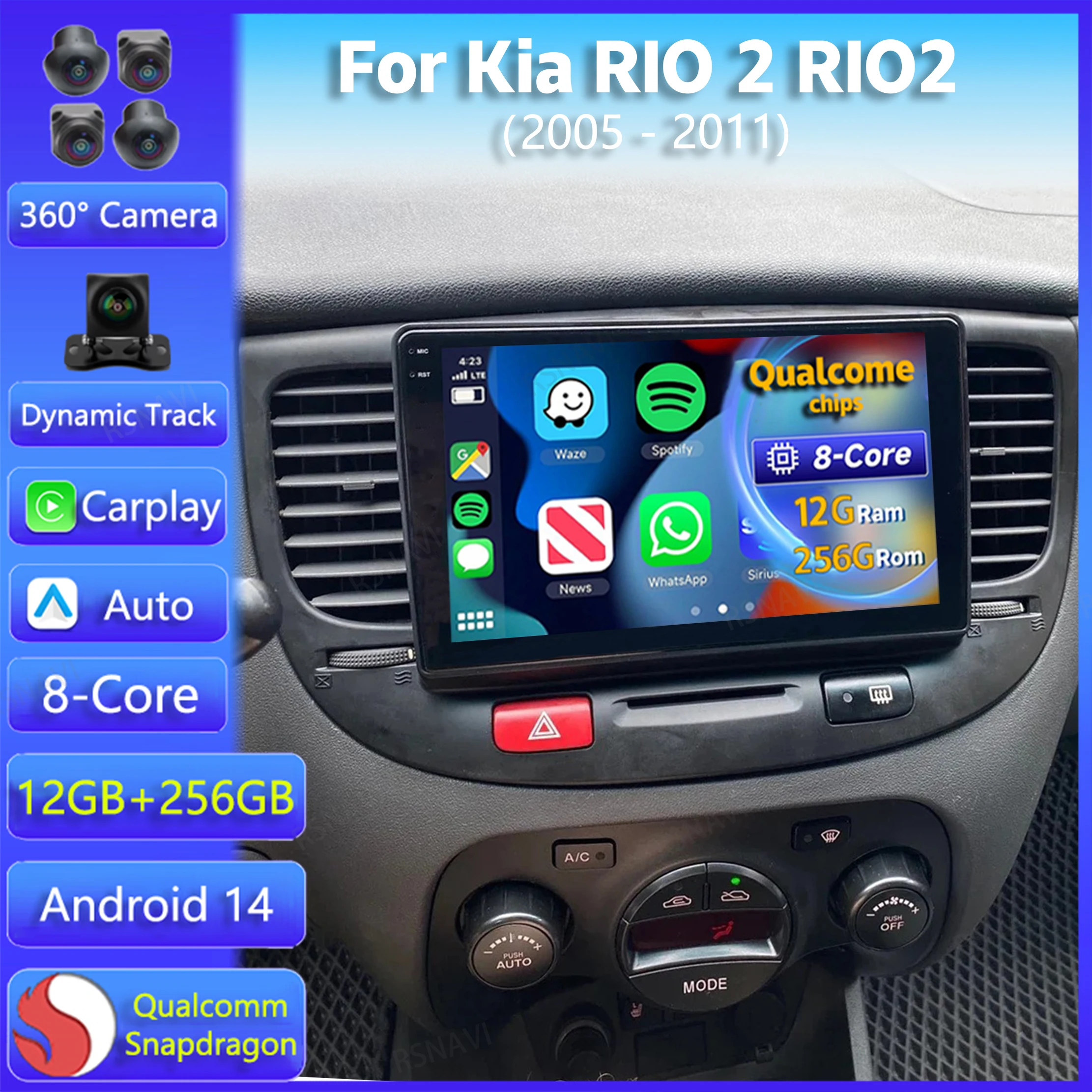 

Android 14 For Kia RIO 2 RIO2 2005 - 2011 Multimedia Navigation Car Radio Player WIFi+4G DSP Head Unit Touch Screen Carplay Auto