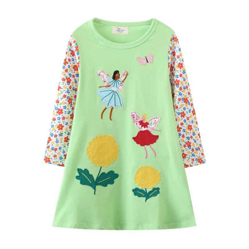 Jumping Meters 2-12T Hot Selling Princess Girls Dresses Fairy Tale Embroidery Autumn Spring Children's Costume Long Sleeve Dress