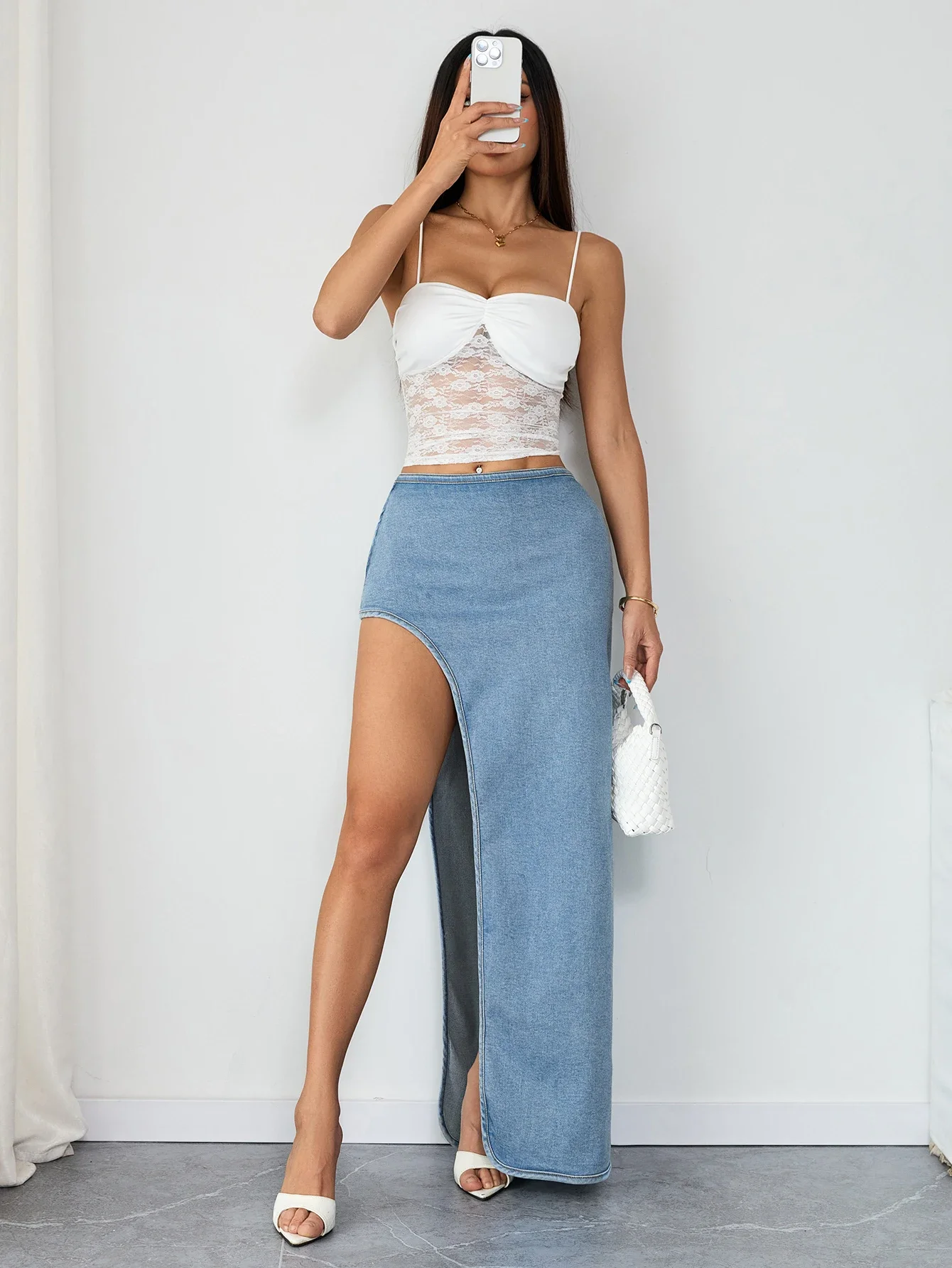 Slim Women's High Split Denim Skirt - Chic Jeans Maxi Skirt for Women's Daily & Party Wear