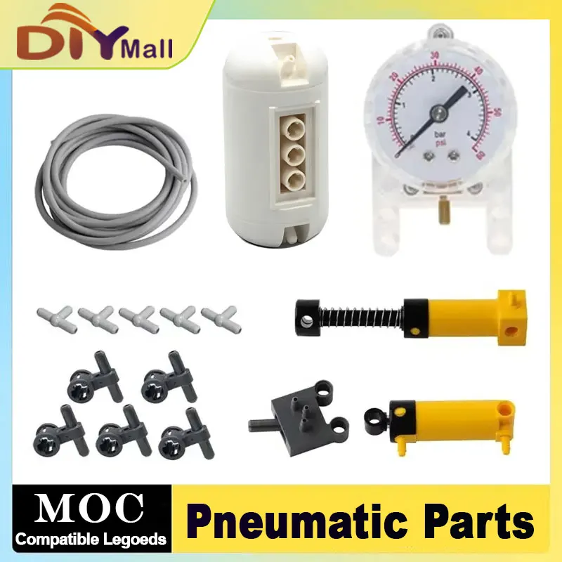 

MOC Technical Pneumatic Parts Set Air Tank Pump Piston Hose Switch For Building Block Models 47223 47225 75974 64065 9641