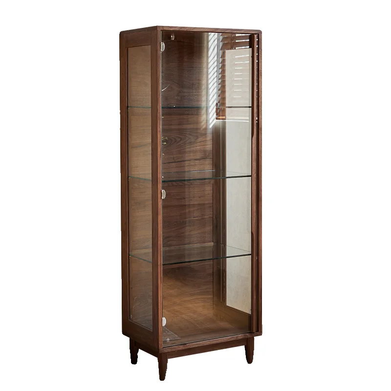 

Glass figure display cabinet light luxury solid wood dust-proof glass door storage bookcase living room wine cabinet