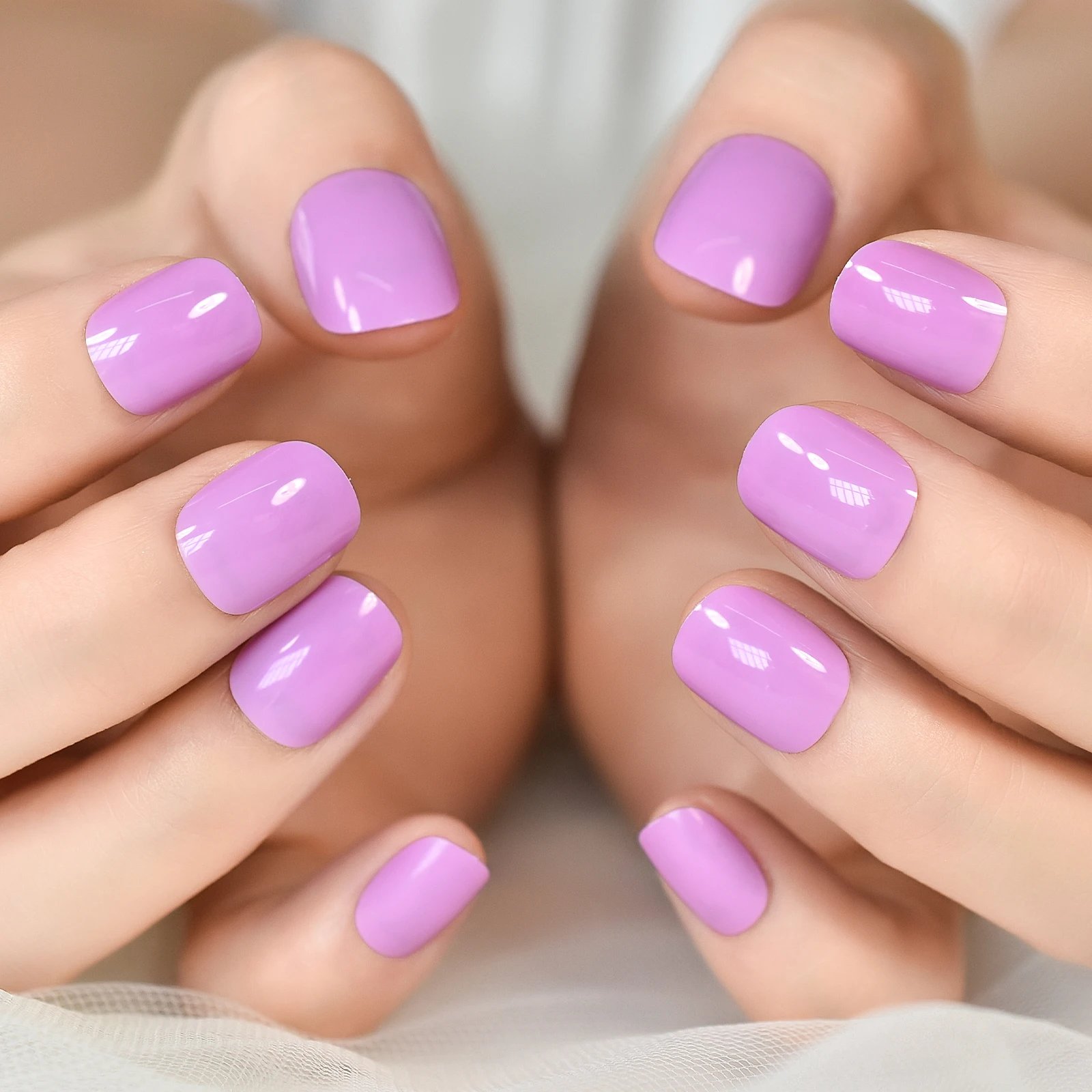 Stampa rotonda corta lucida sulle unghie Manicure artificiale Stick riutilizzabile su unghie finte Punte per nail art in acrilico falso rosa viola