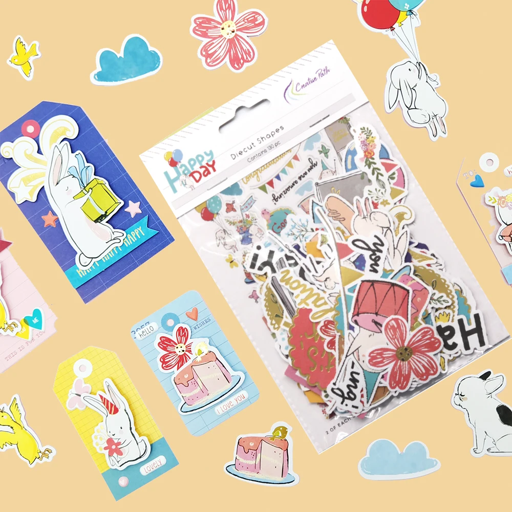 Creative Path Happy Day Scrapbooking Journaling Set 7pcs Decorative Papers Diecuts Tags Journal Cards Stickers DIY Crafting Kits view 6