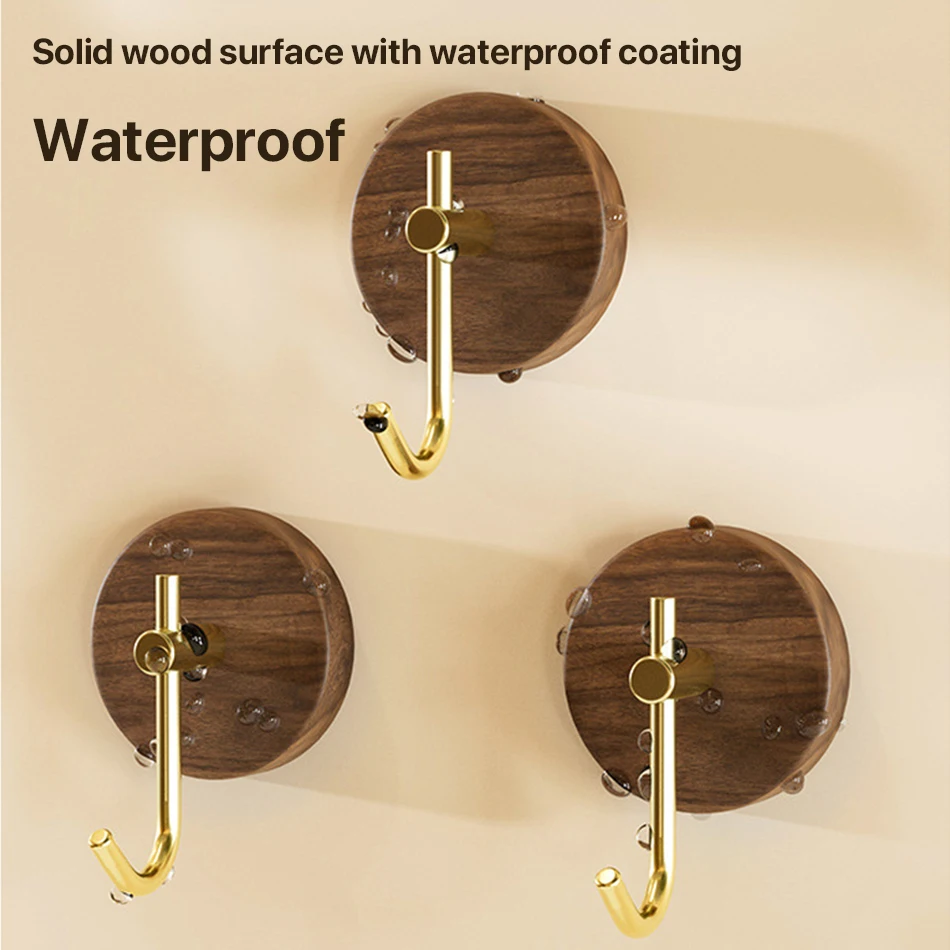 Self-adhesive Coat Hook Walnut Towel Hooks Wall Mounted Door Hooks For Bathroom Shower Home Organization Bathroom Accessories