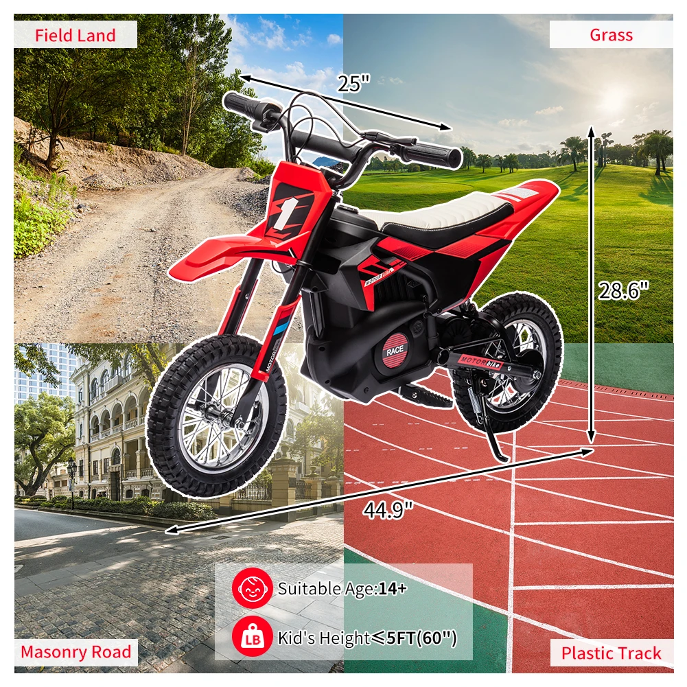 Moto pour enfants 24V 7Ah, Motocross tout-terrain électrique à vitesse rapide de 13,6 MPH alimenté par batterie avec moteur fort de 250 W, frein à disque