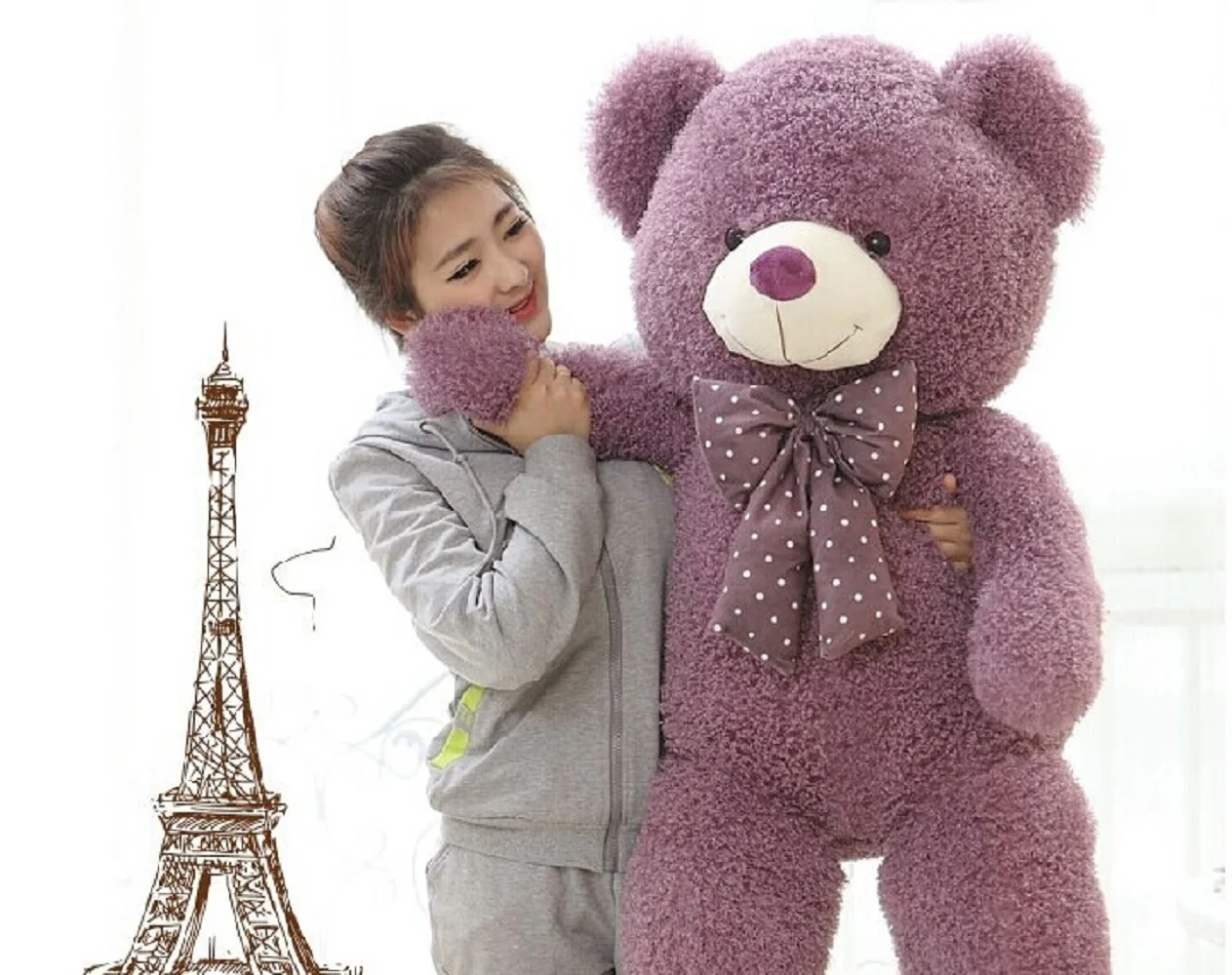 

huge lovely purple teddy bear doll candy colours teddy bear with spots bow plush toy doll birthday gift about 160cm