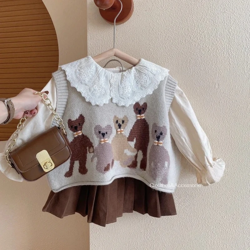 

New High-Quality College Style Shirt and Vest Three-Piece Set 2026 Boys and Girls Spring Autumn Winter