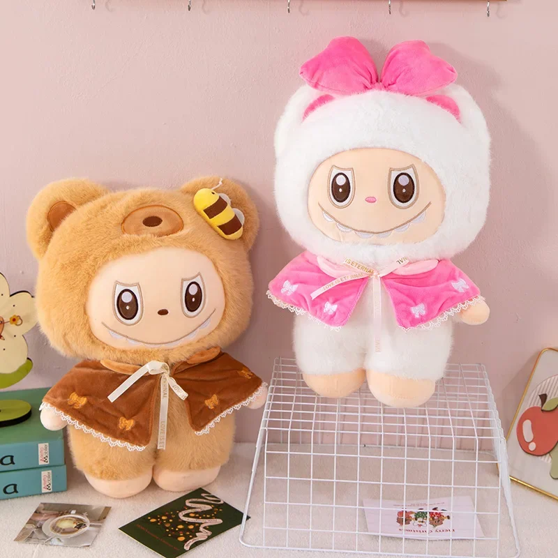 토끼 Labubu 플러시 장난감 만화 귀여운 인형 헝겊 인형 어린이 동행 잠자는 부드러운 플러시 베개 인형 생일 선물 어린이 장난감