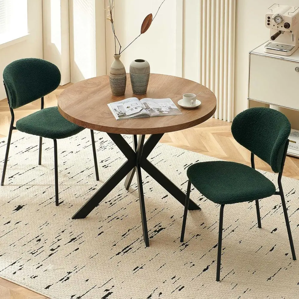 

37 Round Green Upholstered Dining Table Set with 2 Seated Chairs for Home or Restaurant Use