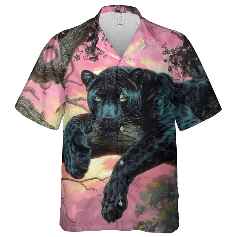 Fashion Panther Animal 3D Printed Shirts For Men Clothes Casual Hawaiian Big Cat Short Sleeve Leopard Button Down Unisex Blouses