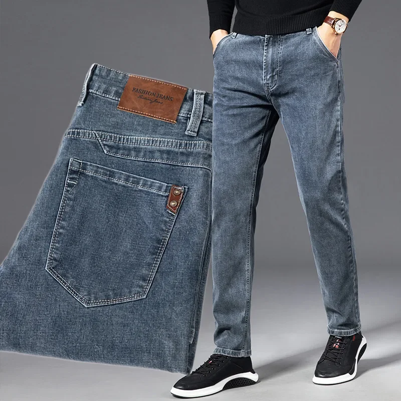 Autumn men jeans business fashion straight regular blue stretch denim trousers Classic men plus size stretch jeans