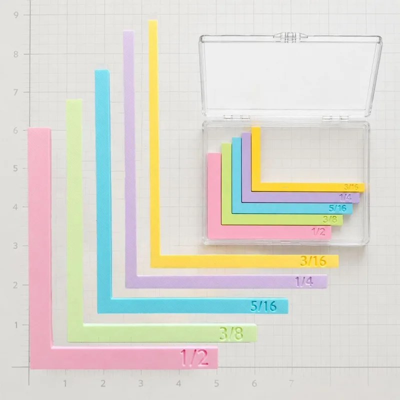5pcs/7Pcs Paper Crafting Alignment Guides with Storage Case, Color-Coded with Size Tabs, 3/16