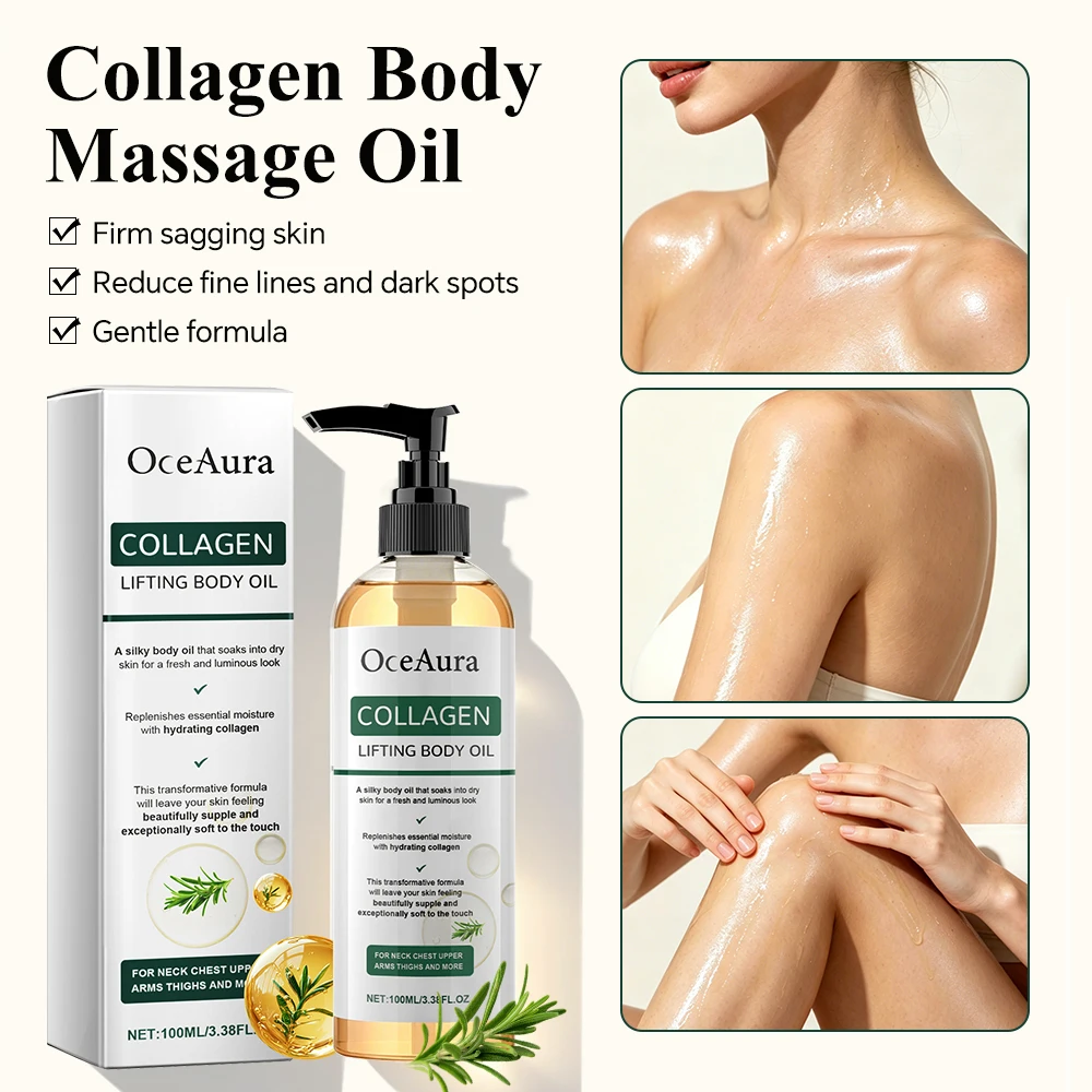100ML Collagen Body Oil Tighten Skin Deep Hydration Moisturizing Firming Arm Belly Rosemary Body Oil Lotion Dry Skin Treatment
