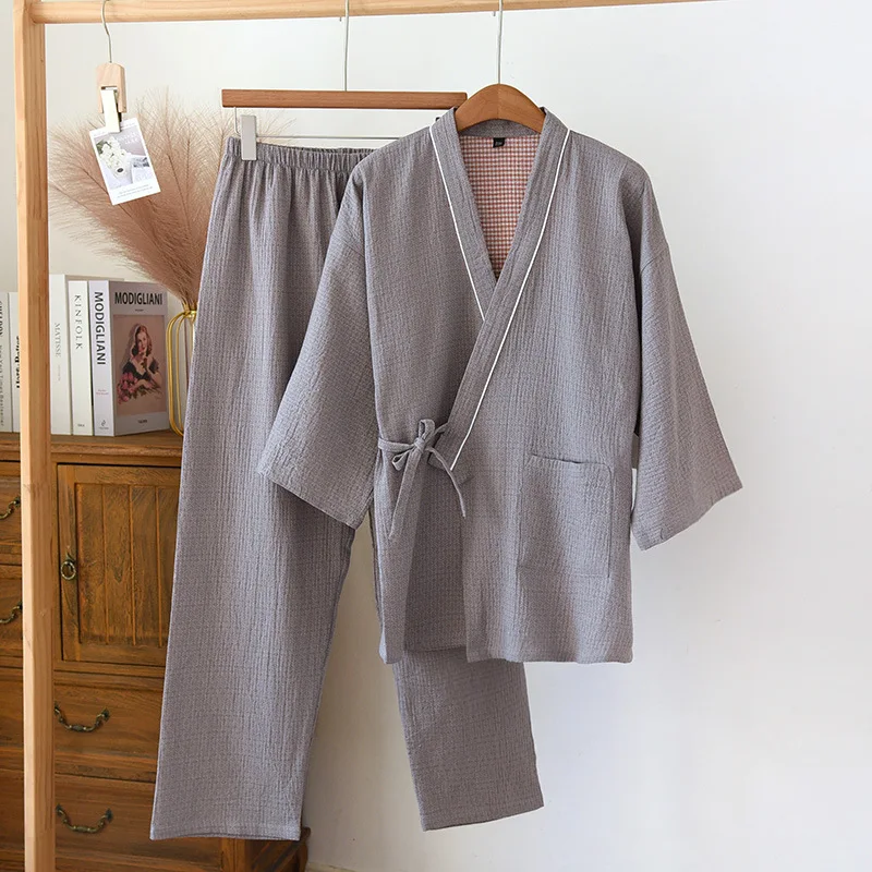 2026 Frühjahr/Sommer Neues Japanisches Kimono-Set für Paare, 100% Baumwolle, Lässiger Zweiteiler für Männer und Frauen, Gemütliche Hauskleidung mit Fellbesatz, Schlafanzug – Detail 5