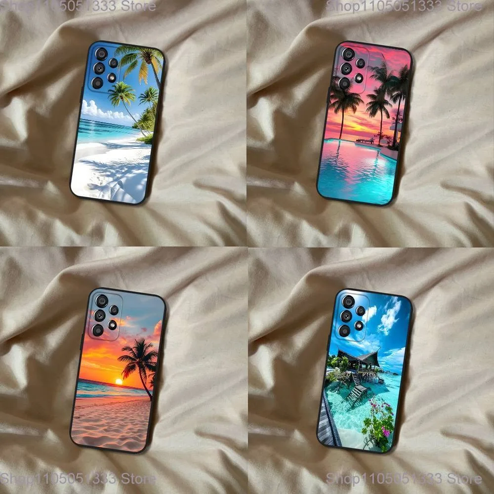 

Sea Tropical Palm Trees Beach Phone Case For Samsung Galaxy A20,A21s,A22,A31,A32,A52,A53,A72,73,A80 Soft Black Cover