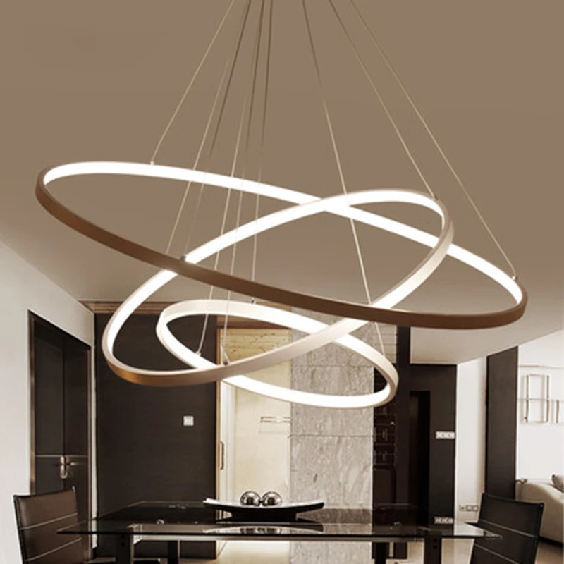 Lampade a sospensione moderne di colore nero/bianco per soggiorno sala da pranzo 4/3/2/1 anelli circolari lampada da soffitto a LED con corpo in alluminio acrilico