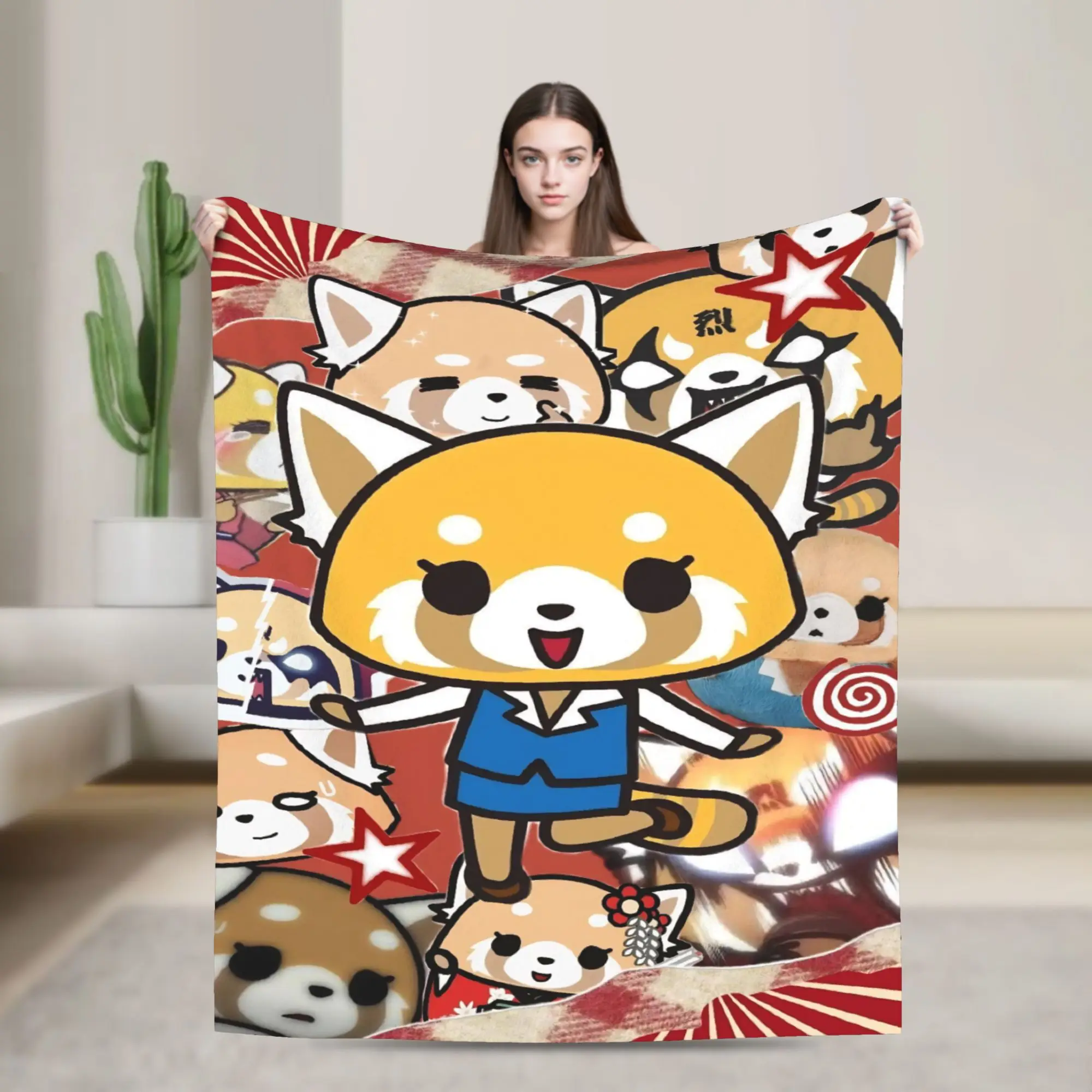 Aggretsuko Retsuko Flannel Blankets Anime Creative Throw Blankets for Home Hotel Sofa  125*100cm Bedspreads