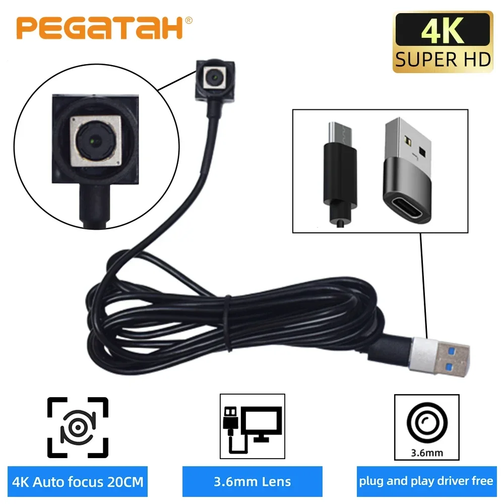 

4K Ultra HD 3.6mm Lens Mini Camera – 8MP with Auto Focus, 20CM 15FPS High Speed USB Module Camcorder For PC/Android Mobile Phone