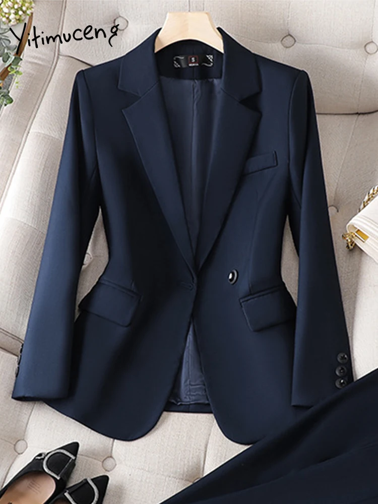 Office Wear Women Blazer Suits 2 Pieces Sets Elegant Fashion Chic Coats Casual Blazer Jacket And Pants Two Piece Set Career Suit