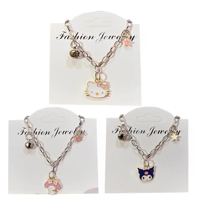 2Pcs Kawaii Hello Kitty Bracelet New Anime Sanrio Cinnamoroll My Melody Bell Chain Fashion Adjustable Sweethearts Accessories