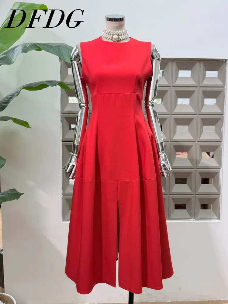 

Женское приталенное платье миди DFDG без рукавов с разрезом, элегантное, для торжественных мероприятий, весна-лето 2026, трендовое, женственное, модное