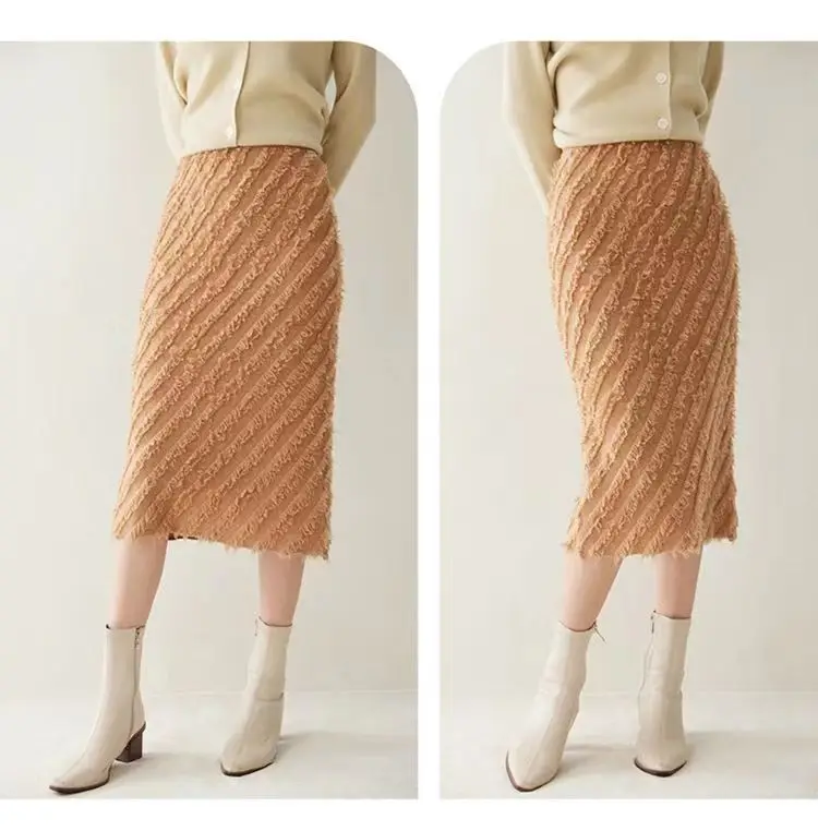 Korean Style Autumn and Winter Slimming Woolen Dress Women's Knitted All-Matching Hip Skirt High Waist Midi Skirt One-Step Skirt