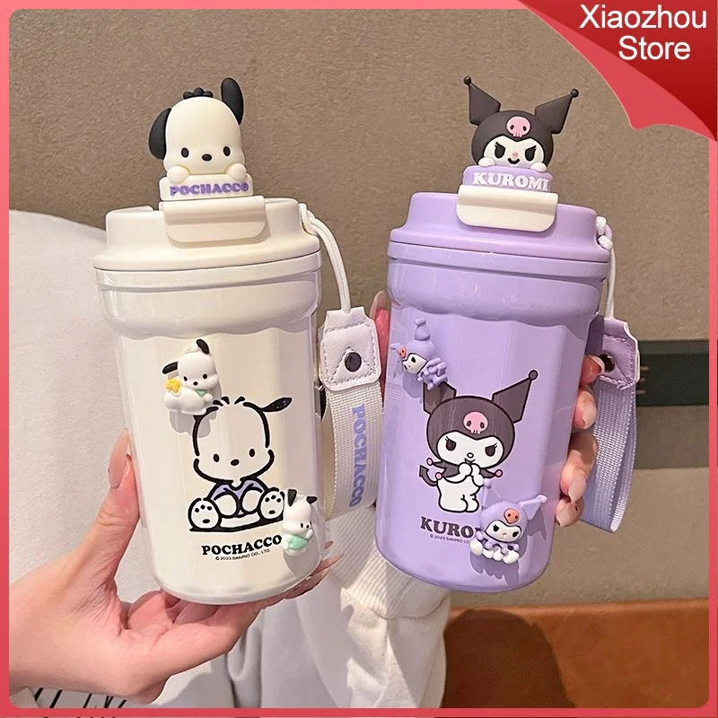 Sanrio 480ML Peripherals Cinnamoroll Thermal Mug Kuromi My Melody Pochacco Stainless Steel Student Mug Coffee Mug Children Gift