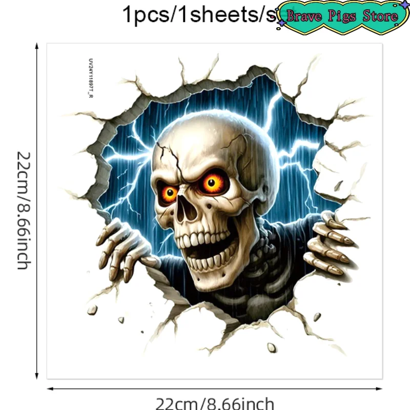3D Effect Halloween Wall Stickers PVC Self-Adhesive Floor Decals Broken Wall & Zombies Designs Bedroom Living Room Horror Them