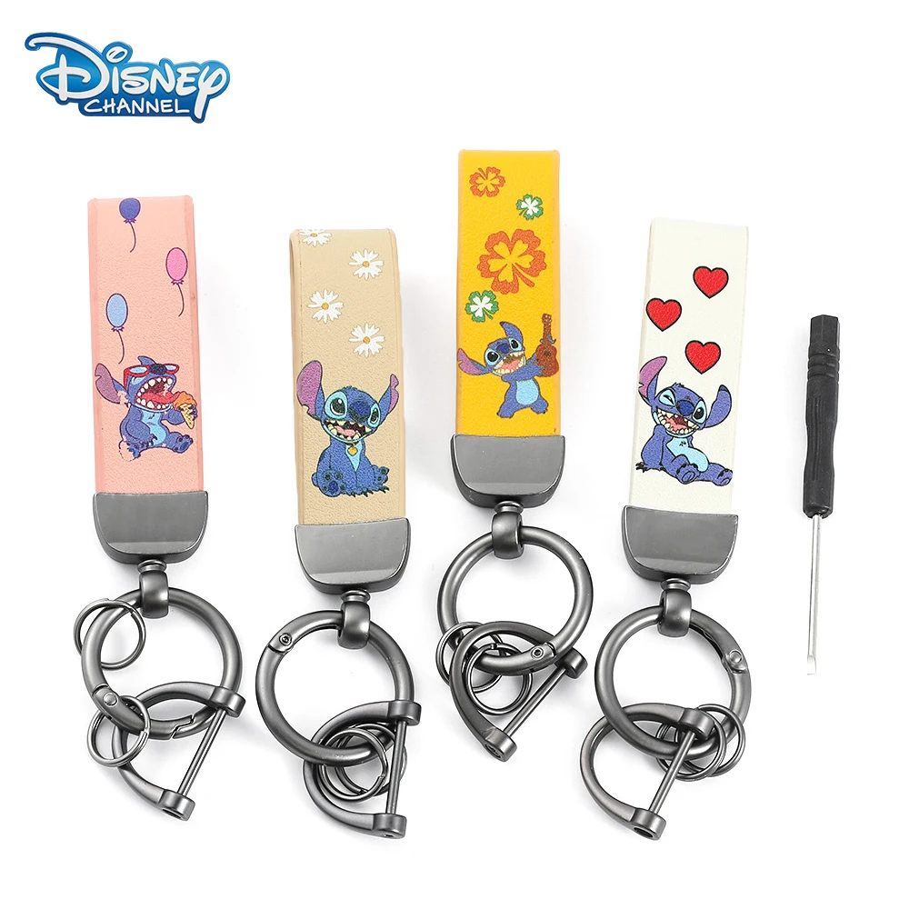 Disney Stitch Leather Keychain Cartoon Lilo and Stitch Bag Car Key Chain Keyring Openable Keychain Pendant Party DIY Decorations