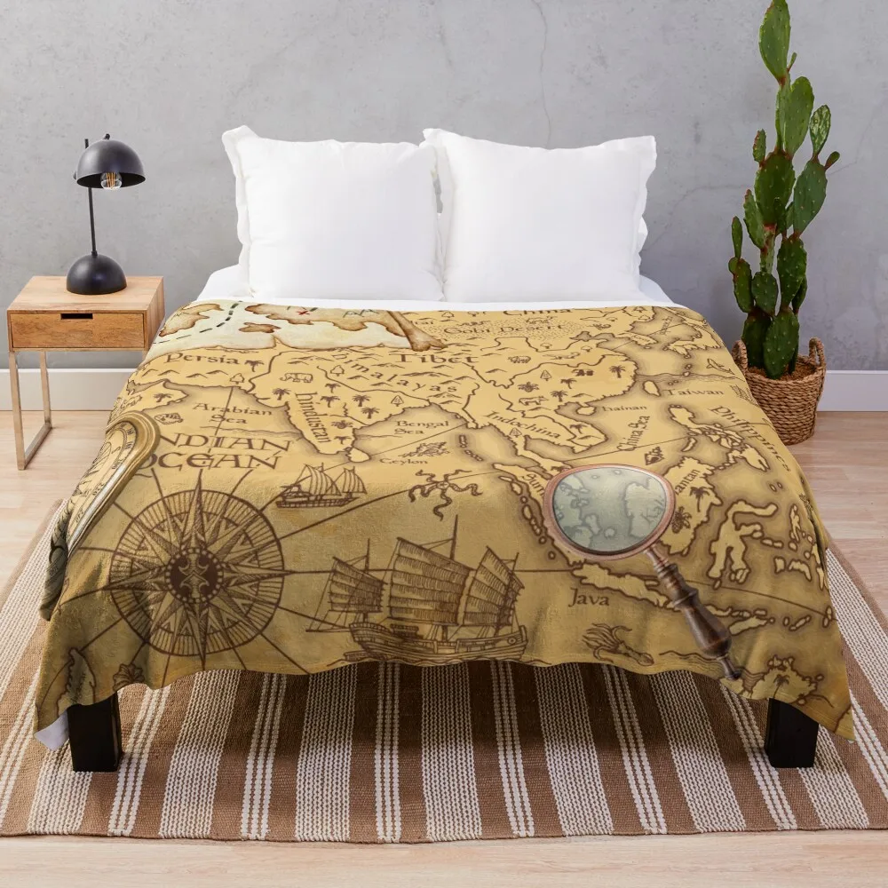 

Treasure Hunting - Dark Academia Map Throw Blanket Personalized Gift for sofa Blankets