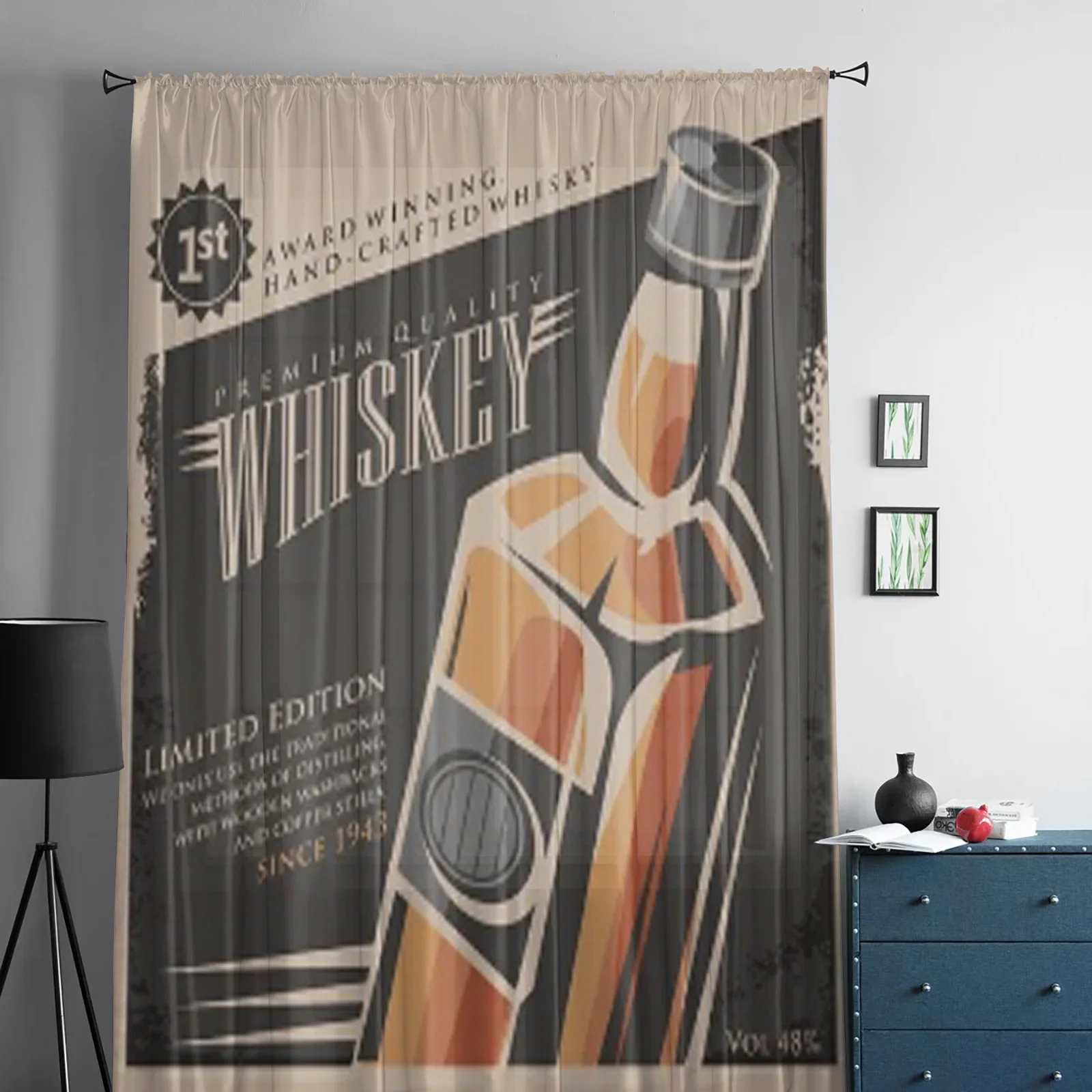 Whiskey Vintage Poster Design Template Sheer Curtains for Living Room Tulle Window Curtain Bedroom Kitchen Veil Drapes