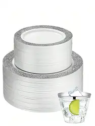 Hollow silver degradable paper plates in two sizes, perfect for various parties and gatherings.