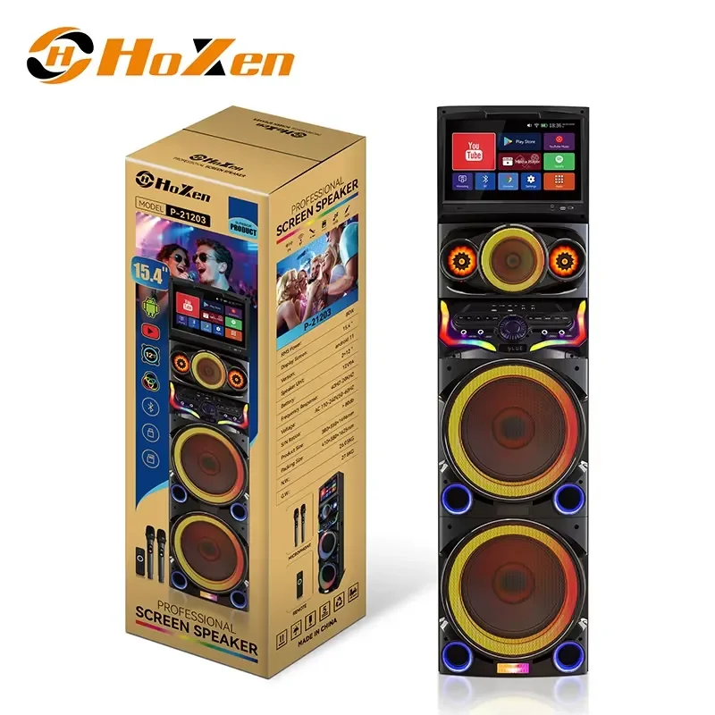 for Powerful 2x12 Inch Screen Karaoke Speaker with Bluetooth LED Light Party Audio System