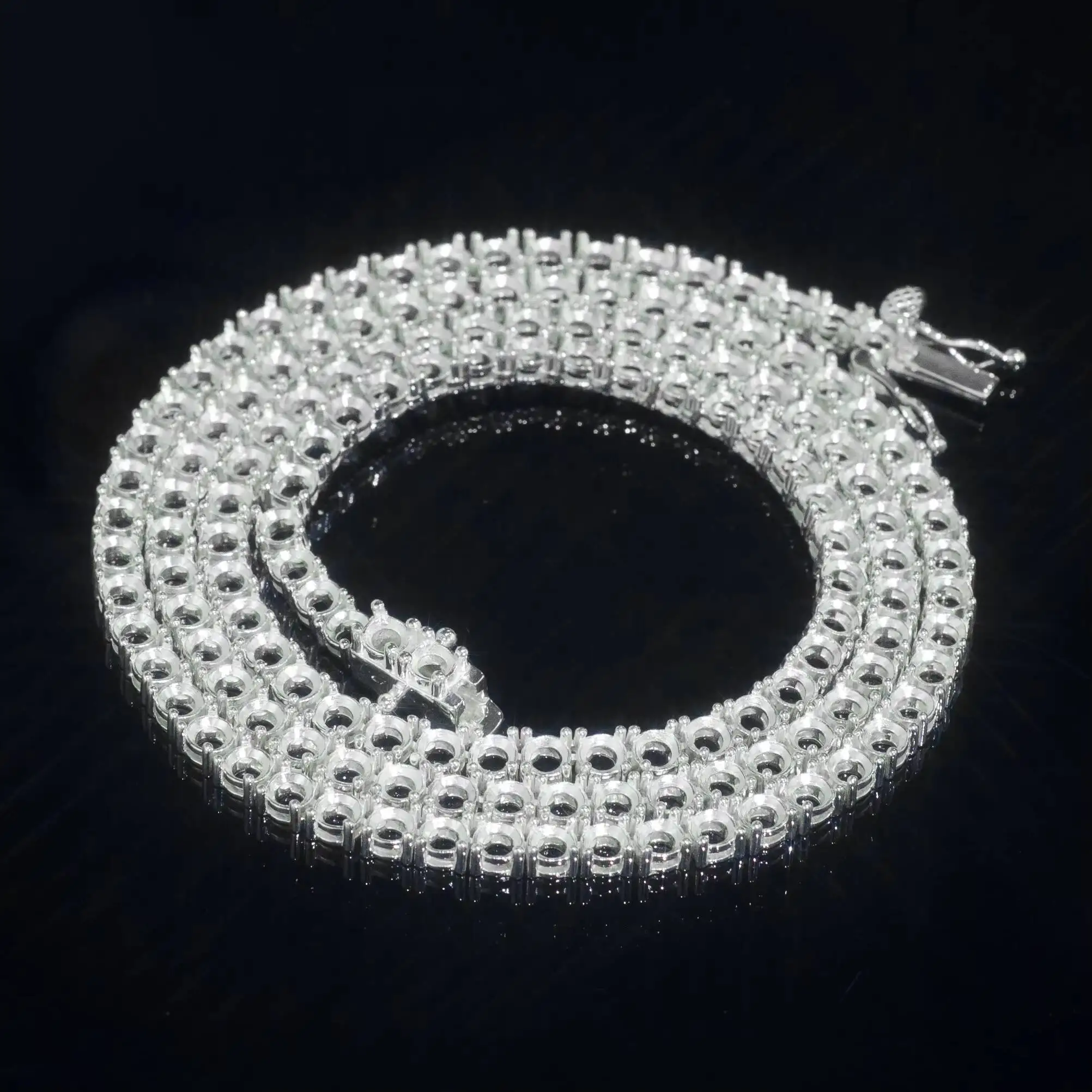 Moissanite S925 14K 18K Solid Gold Semi Mounting Tennis Chain 925 Silver Tennis Chain Necklace Moissanite Diamond Empty