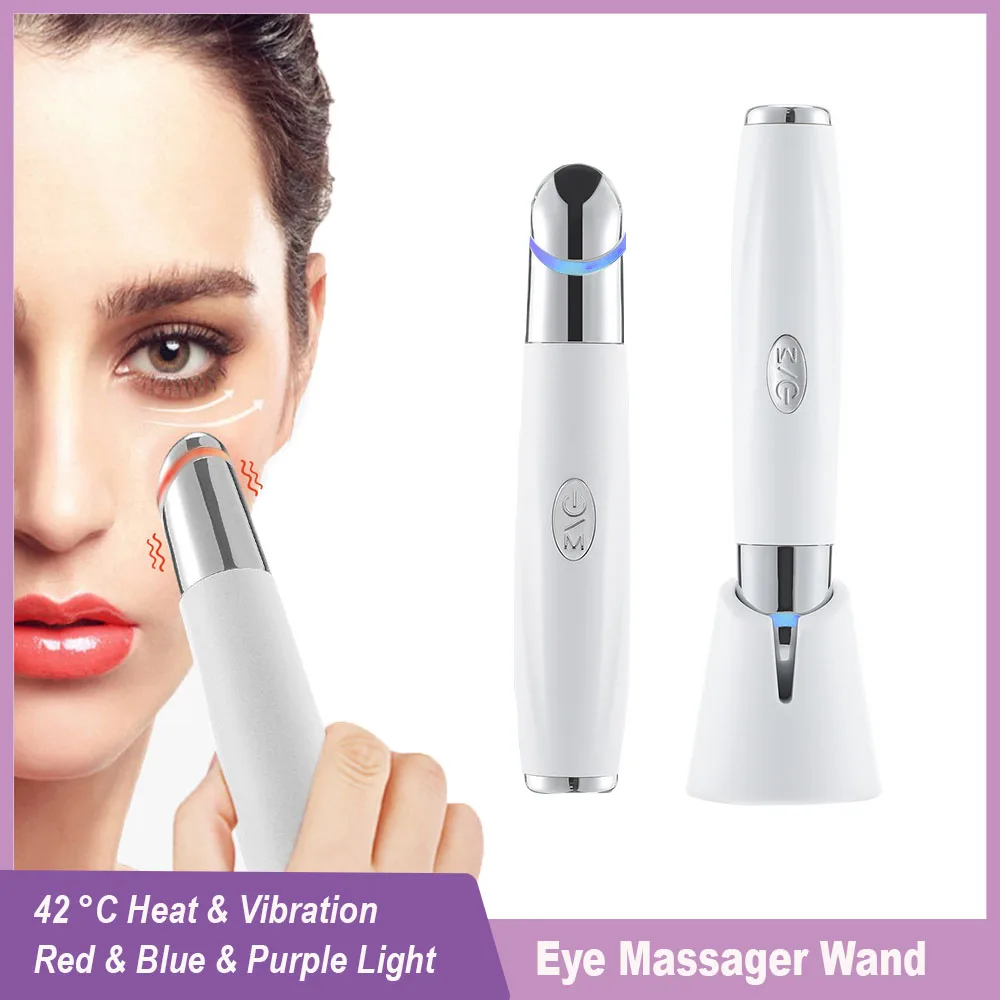 Elektryczny masażer do oczu Wand Heat Vibration LED Photon Eye Massage Pen Anti Aging Dark Circle Lip Lines Removal Beauty Device