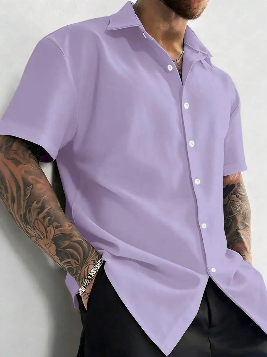 

Mens Solid Color Front Button Casual Short Sleeve Shirt